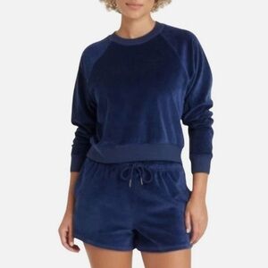 Target NWT XS navy Blue Velour velvet Pullover sweater sweatshirt top no hood